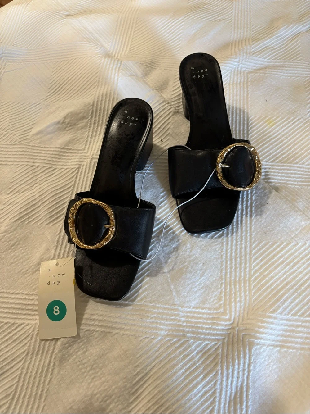 Kitten black heels NEW gold buckle